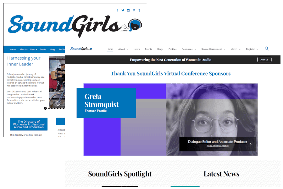 SoundGirls old site compared to the new site